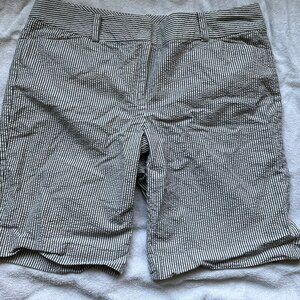 Ann Taylor Curvy Fit Seersucker Shorts Blue White